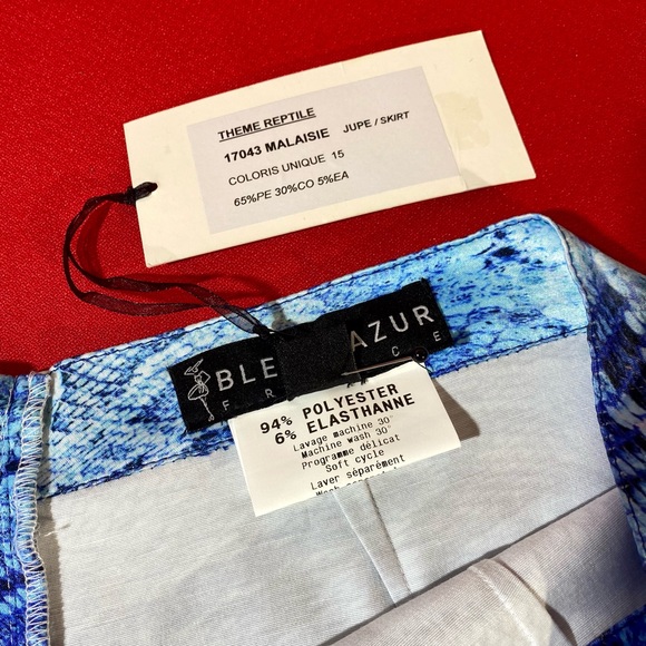 BLUE D’AZUR skirt stretchy white blue snake 6 - Picture 9 of 10
